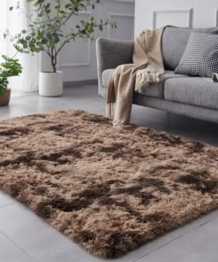 Shag Area Rug, 4'x6' Tie-Dyed Coffee Living Room Rug